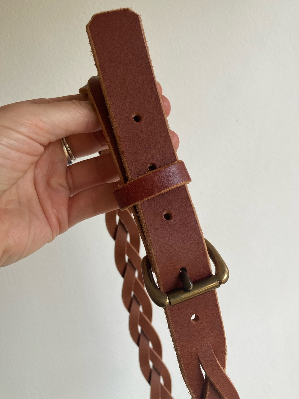 Handmade - braided belt in cognac leather